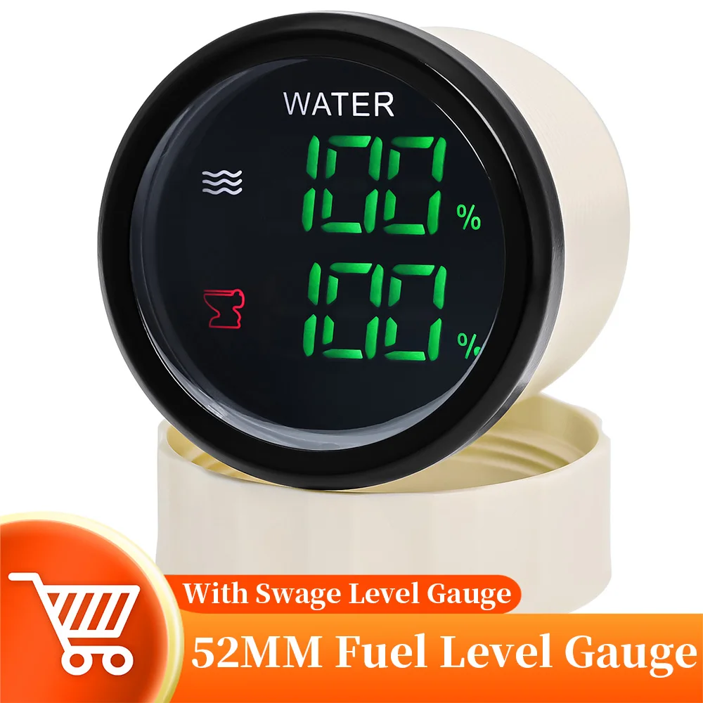 52MM Wasserstandsanzeige + Abwasserstandsanzeige mit Alarm Universal Marine Wasserzähler Ziffernanzeige für Auto Boot 12/24V