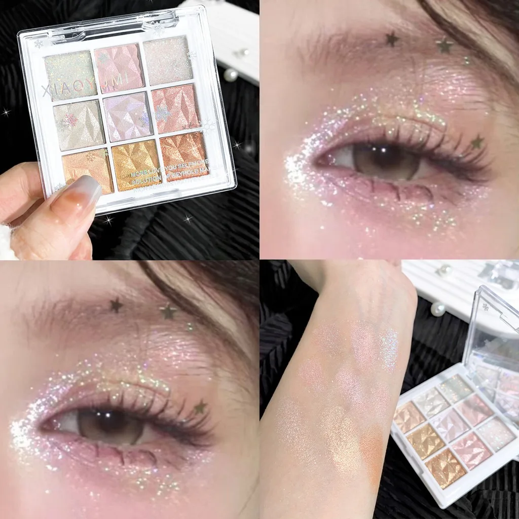 9 Colors Glitter Snowflake Eyeshadow Palette Dream Girl Pearly Eye Shadow Matte Matte Highlights Cool Tone Charming Eyes Makeup gallery 5