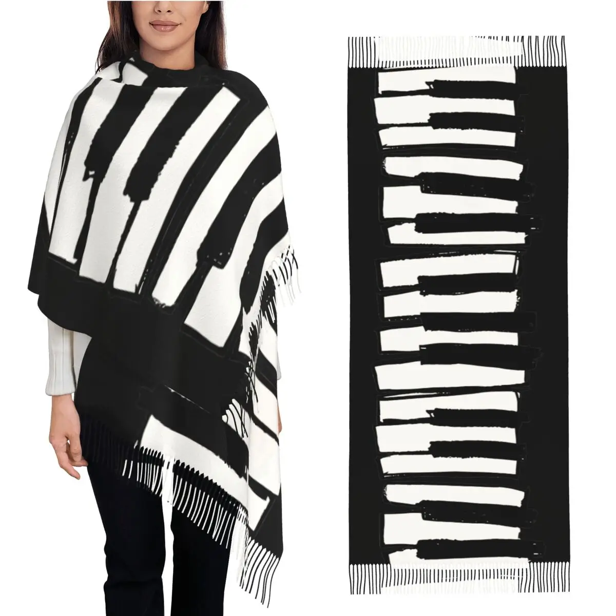 Minimalistic Piano Keys Scarf for Womens Warm Winter Pashmina Shawls and Wrap Music Large Shawl Scarf for Ladies