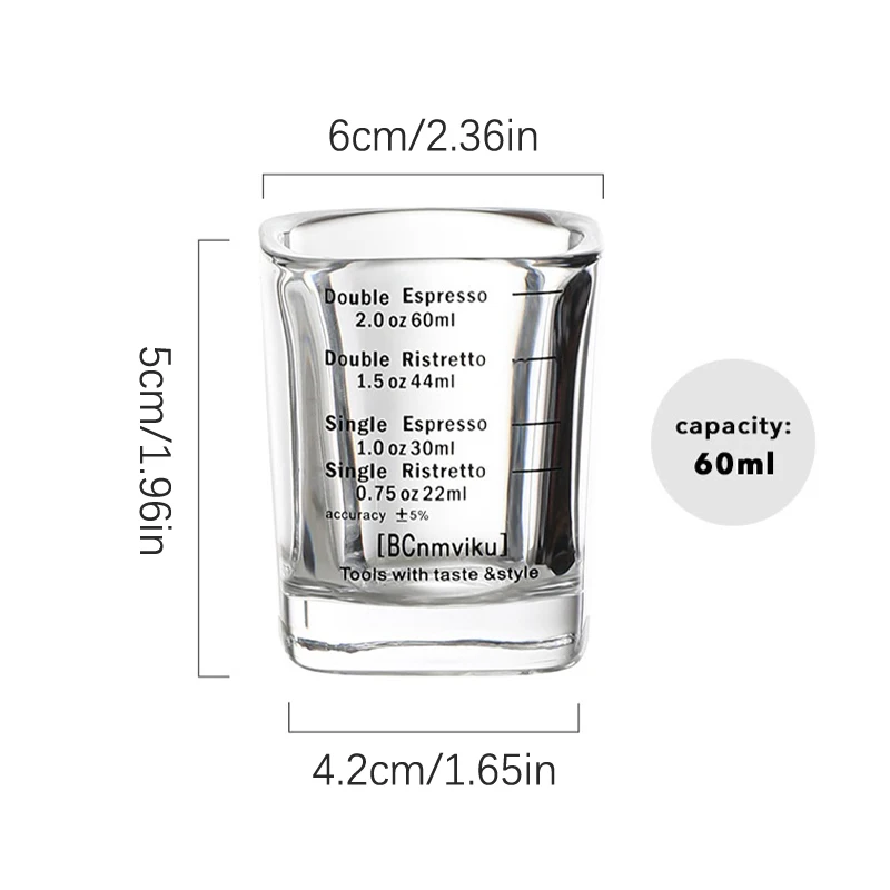 Espresso Coffee Ounce Roasting Measuring Cup Glass 60ML Square Thickened Ounce Graduated Concentrated Simple Heat-resistant