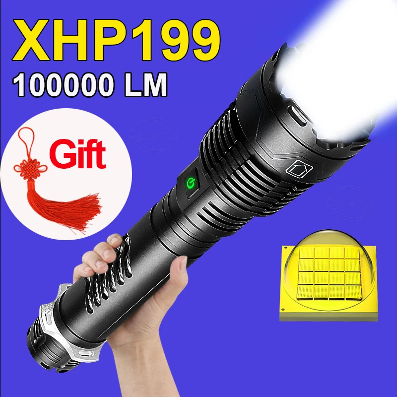 100000LM XHP199 Most Powerful LED Flashlight Rechargeable Torch Ultra Powerful Flashlight With Usb Charging Lighting 1500M