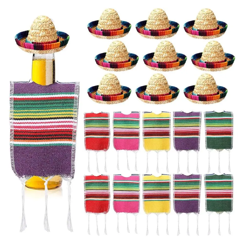 Pequeños sombreros Sombrero Mini Serapes para botellas cubierta colorida De Poncho De cerveza para decoración De Fiesta mexicana De Cinco De Mayo