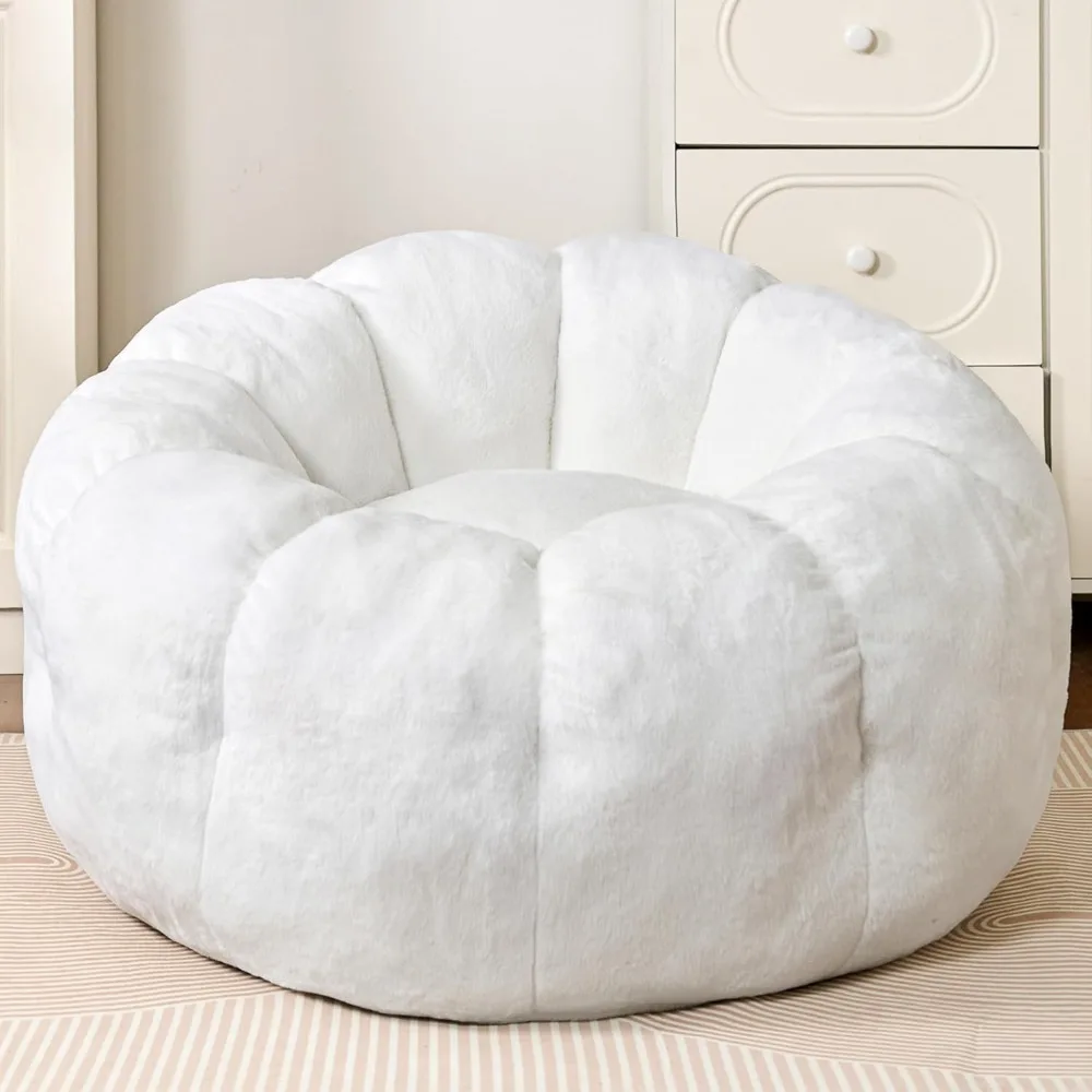 

Bean Bag Chairs for Adults, Teens Beanbag Reading Chair with Petal Arm Rest, Comfy Faux Fur Fluffy Bean Bag for Youth Living