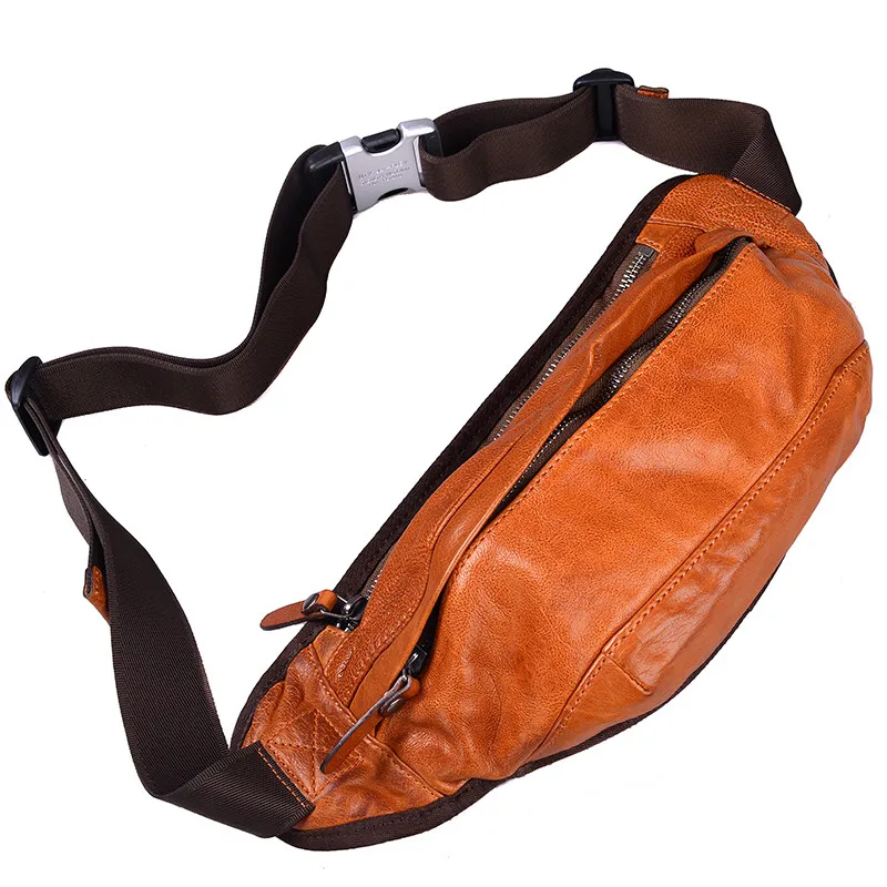 Fashion retro high-quality genuine leather men's multifunctional chest bag weekend messenger bag luxury real cowhide waist pack