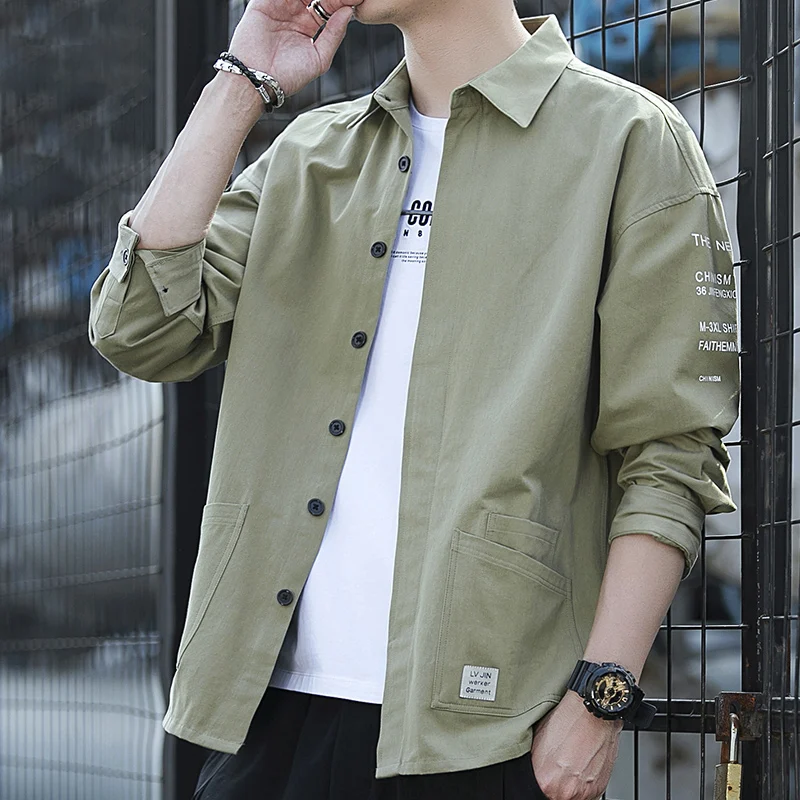 

Long sleeved shirt men's spring and autumn new style cool and stylish workwear jacket trendy and versatile casual shirt jacket