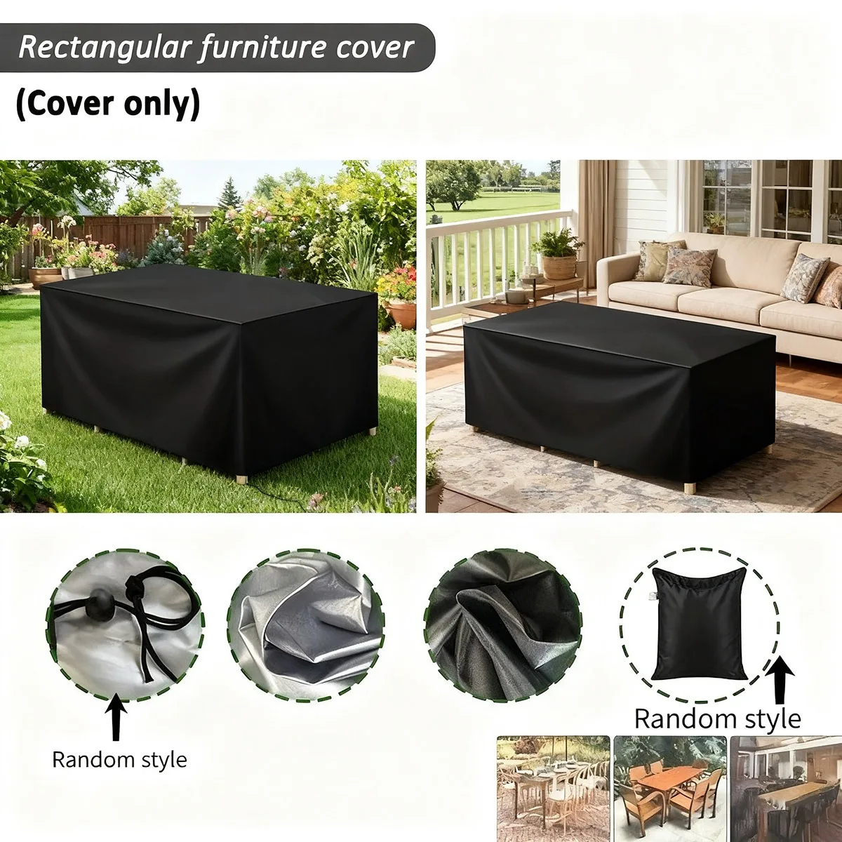 Multi-Size Patio Furniture Cover UV Protection Snowproof Furniture Cover Fits Rectangular Table Use All Seasons