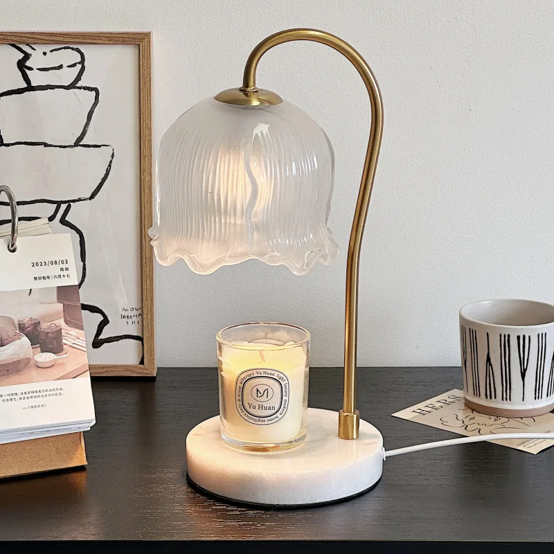 Lámpara de aromaterapia Lily of The Valley, calentador de velas sin llama y difusor de aceites esenciales con luz ambiental para decoración del hogar y dormitorio