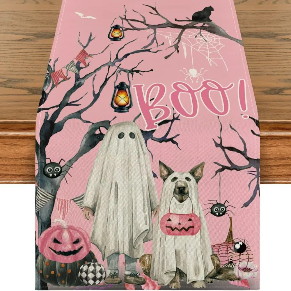 جديد هالوين الوردي الكلب مضحك الجدول العلم مفرش المائدة الكرتون الكتان طاولة القهوة مفرش المائدة الجدول الزخرفية العلم