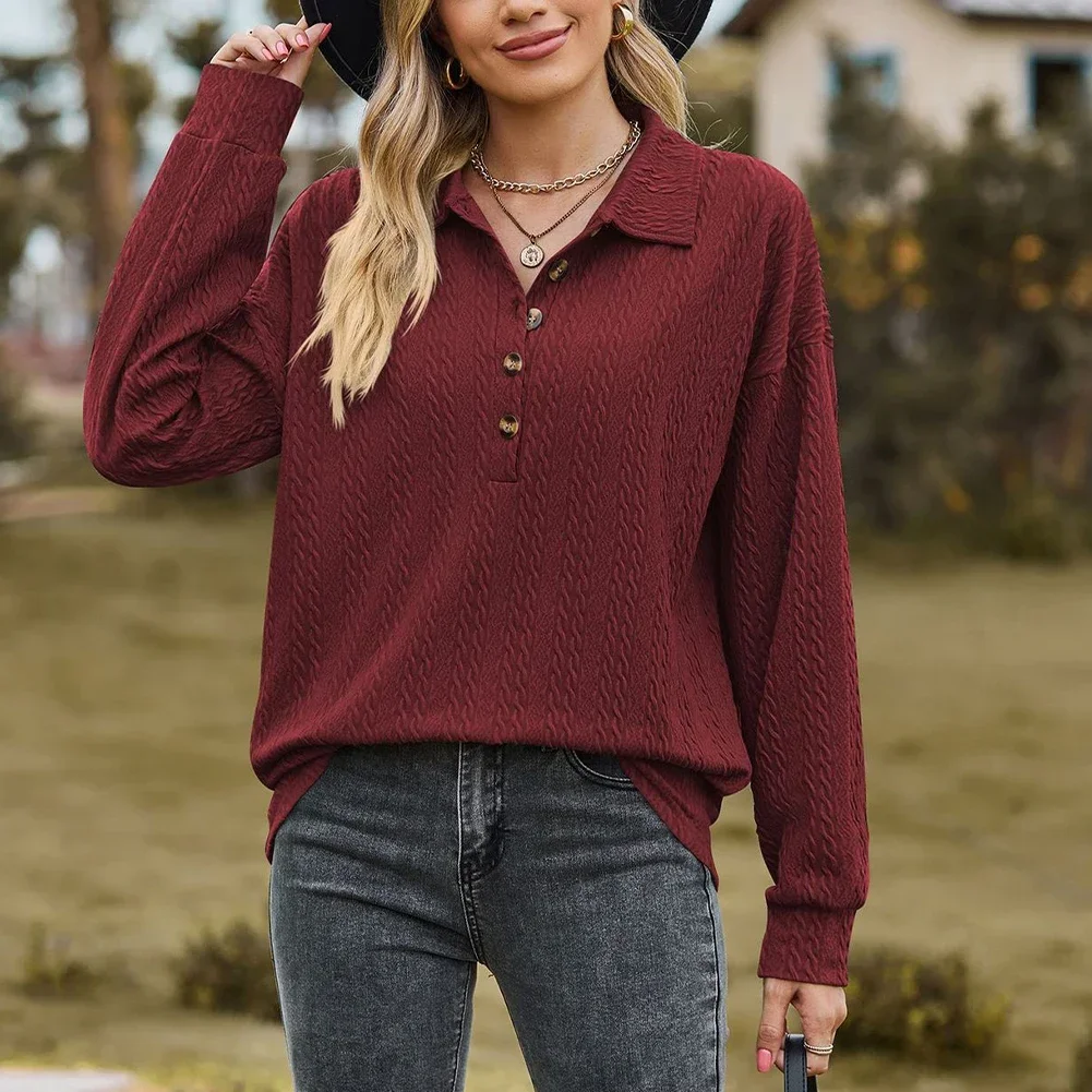 Women's Sweatshirt V Neck Button Up Solid Color Long Sleeved Pullover Perfect for a Casual Day Out or a Cozy Day In