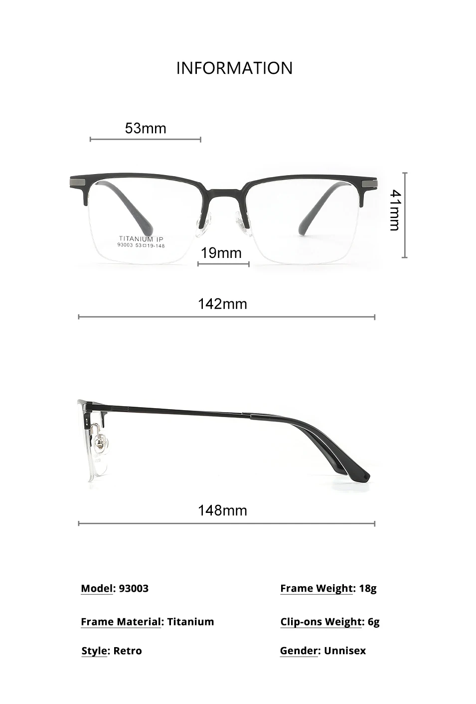3-in-1-Brillengestell aus reinem Titan für Herren mit polarisiertem Clip auf Sonnenbrillen und Nachtsicht für Damen – Detail 6