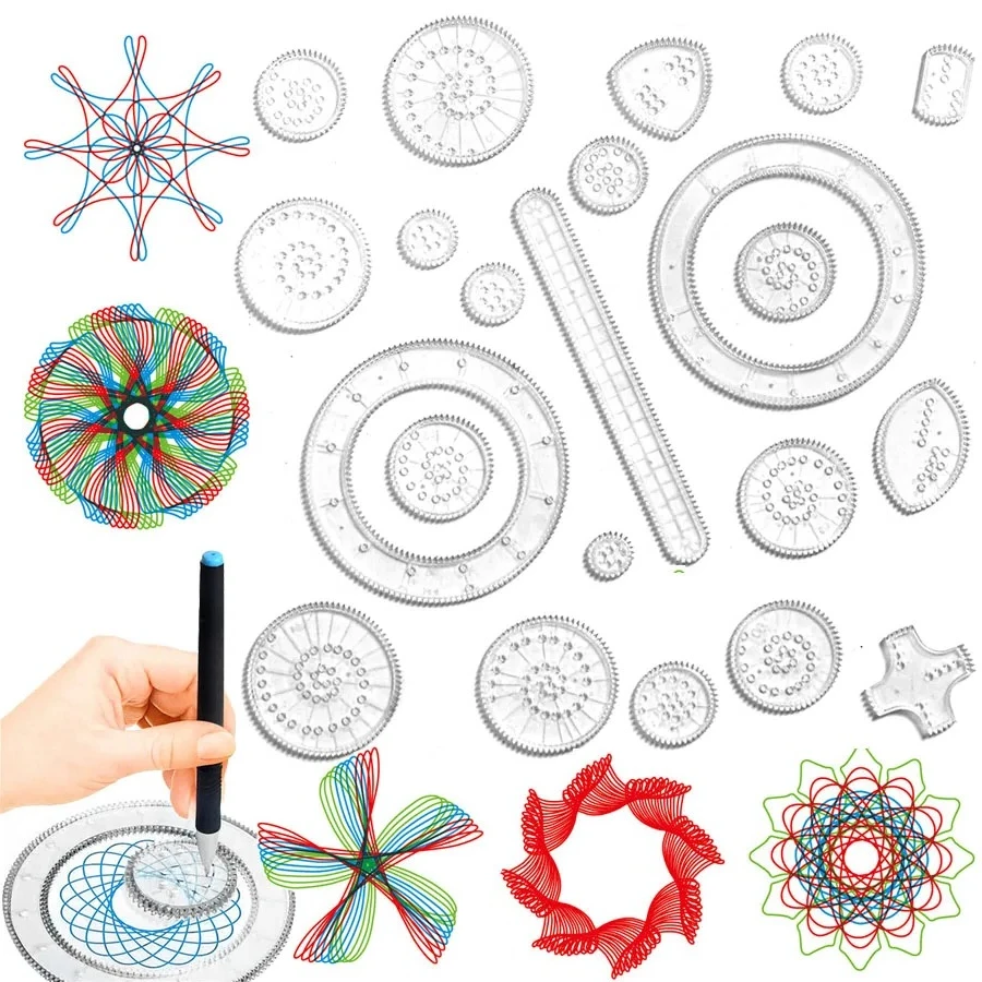 22pcs Transparent Spirograph Set Multi Stencilled Painting Ruler Amazing Drawing Stationery Design Arts Kit Children Gift JXB