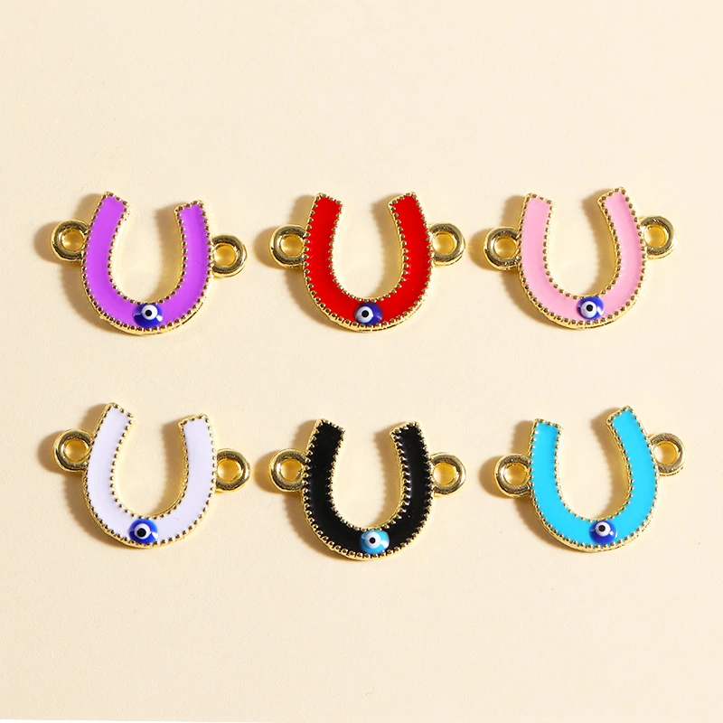 

10Pcs 15*20mm Enamel U-shape Charms Connectors Blue Evil Eye Pendant For Bracelet Necklace Handmade Jewelry Accessories Supplies