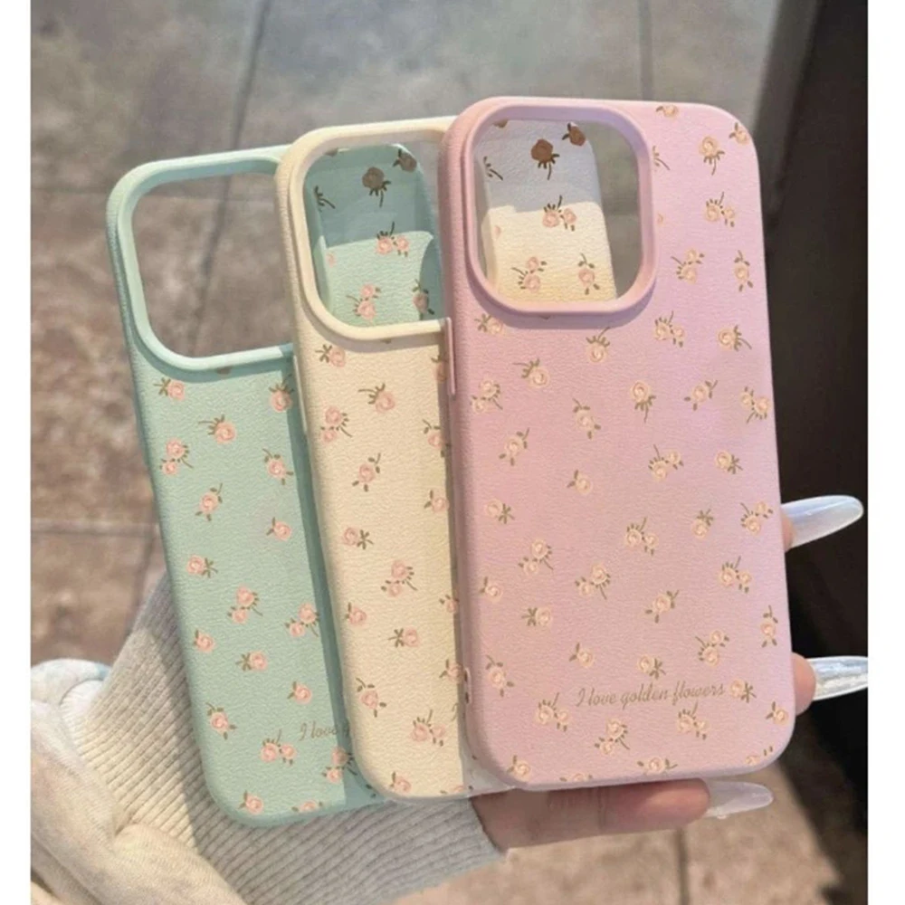 Flower Phone Case For iPhone 15 16 Pro Max 11 12 13 14 Pro Max Funda iPhone 16 14 15 Plus Soft Candy Leather Shockproof Cover