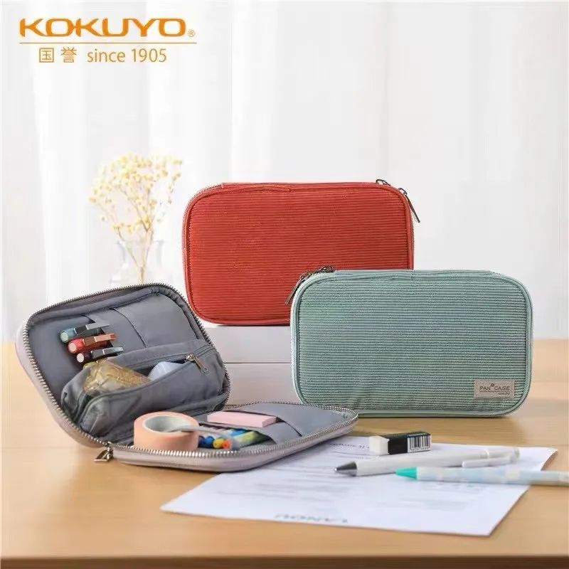 

KOKUYO Corduroy Pan Case Pen Pencil Bag Flat Open Multi Pocket Storage Pouch Handbag for Stationery School Travel Pencil Pouch