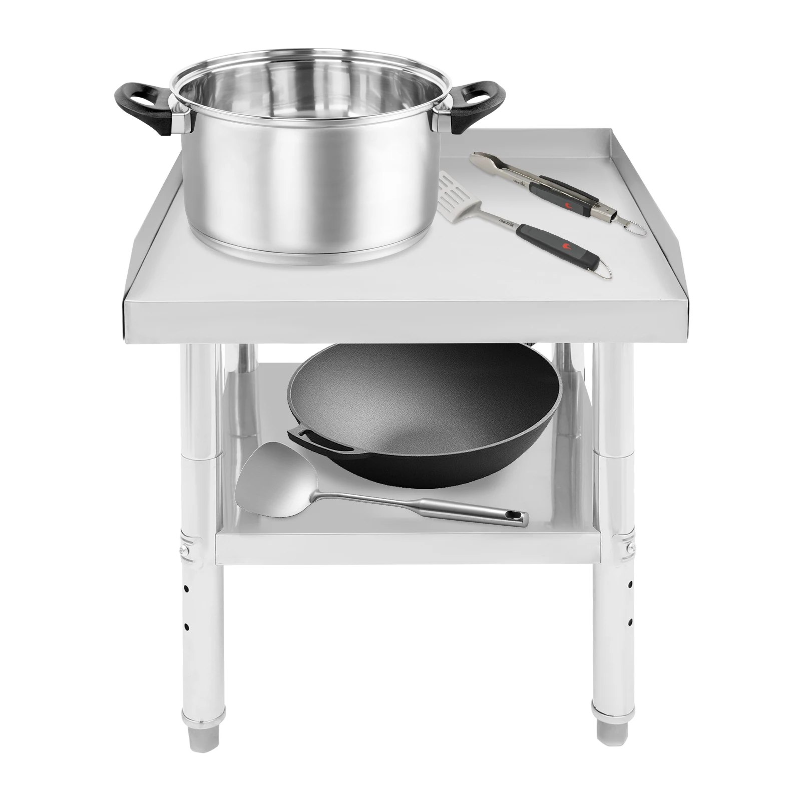 24*24*24-25in Silver Commercial Work Table, Adjustable Work Table with Backsplash, Prep Table for Kitchen, Restaurant, Garage