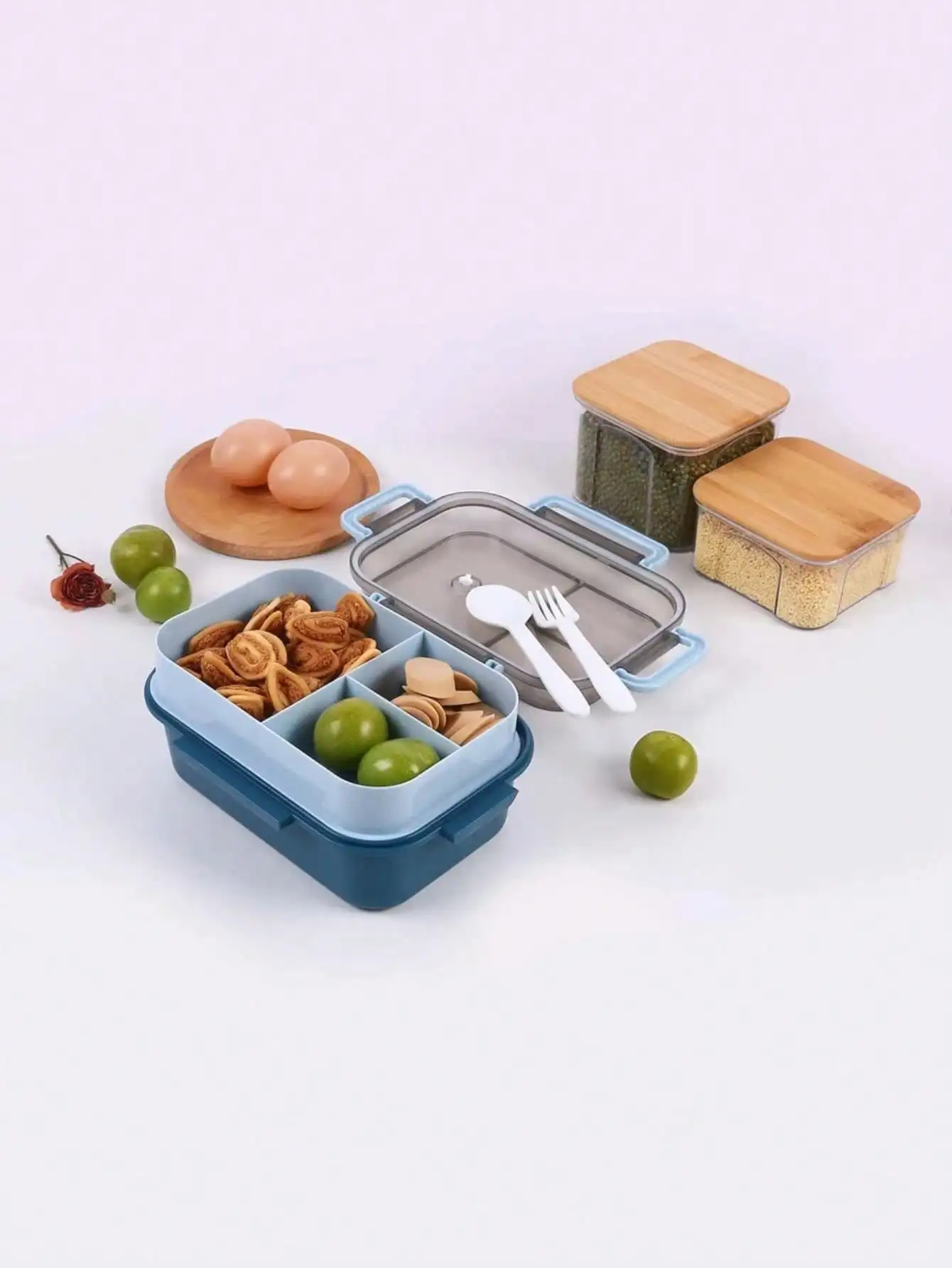 1, microwave capable double-layer compartment lunch box with handle, leak proof bento box, perfect for offices, students