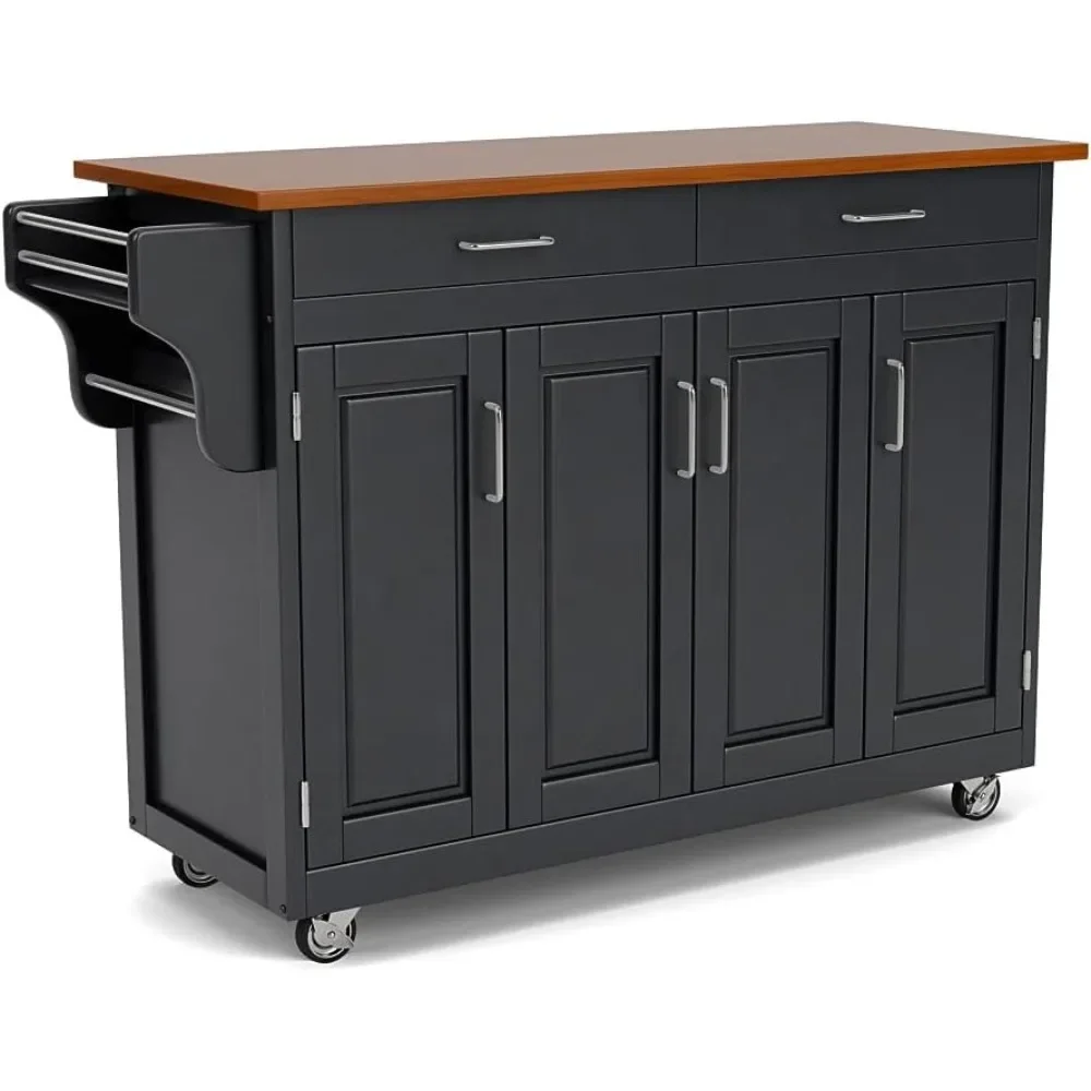 Create-a-Cart Black 4 Door Cabinet Kitchen Cart with Oak Top by Home Styles - Stylish and Functional Kitchen Storage Solution