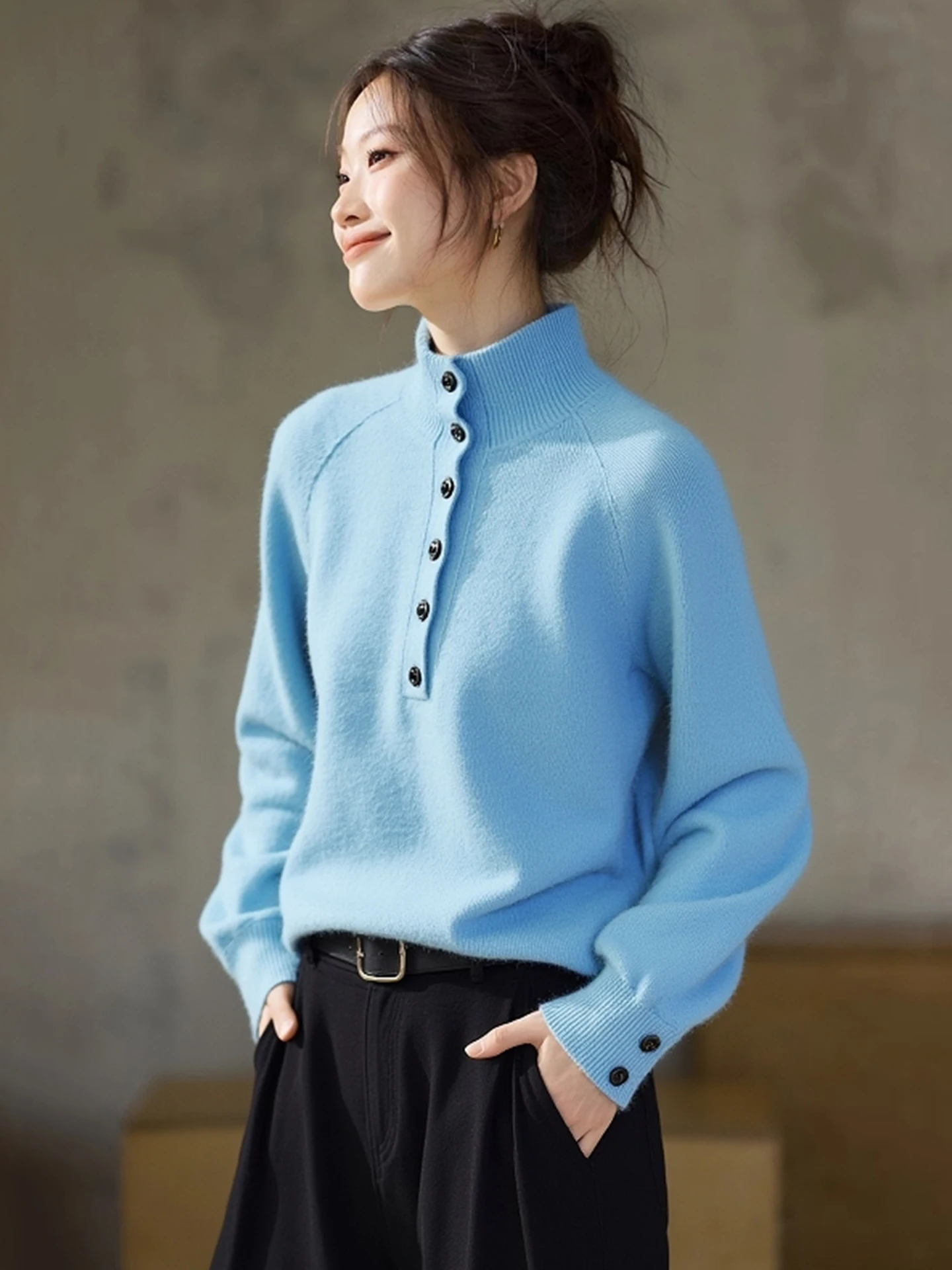 

Comfortable Camere Knitted Sweater Long Sve Thiened Loose Fit Overhead Winter Faionable Color Top for Women