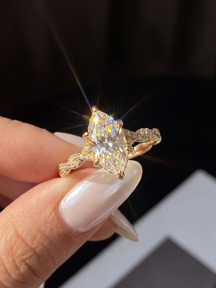 GRA Fashion Echter 2CT Marquise Moissanit Diamant Ehering 925 Sterling Silber Verlobungsringe für Frauen Geschenk Feiner Schmuck – Detail 1