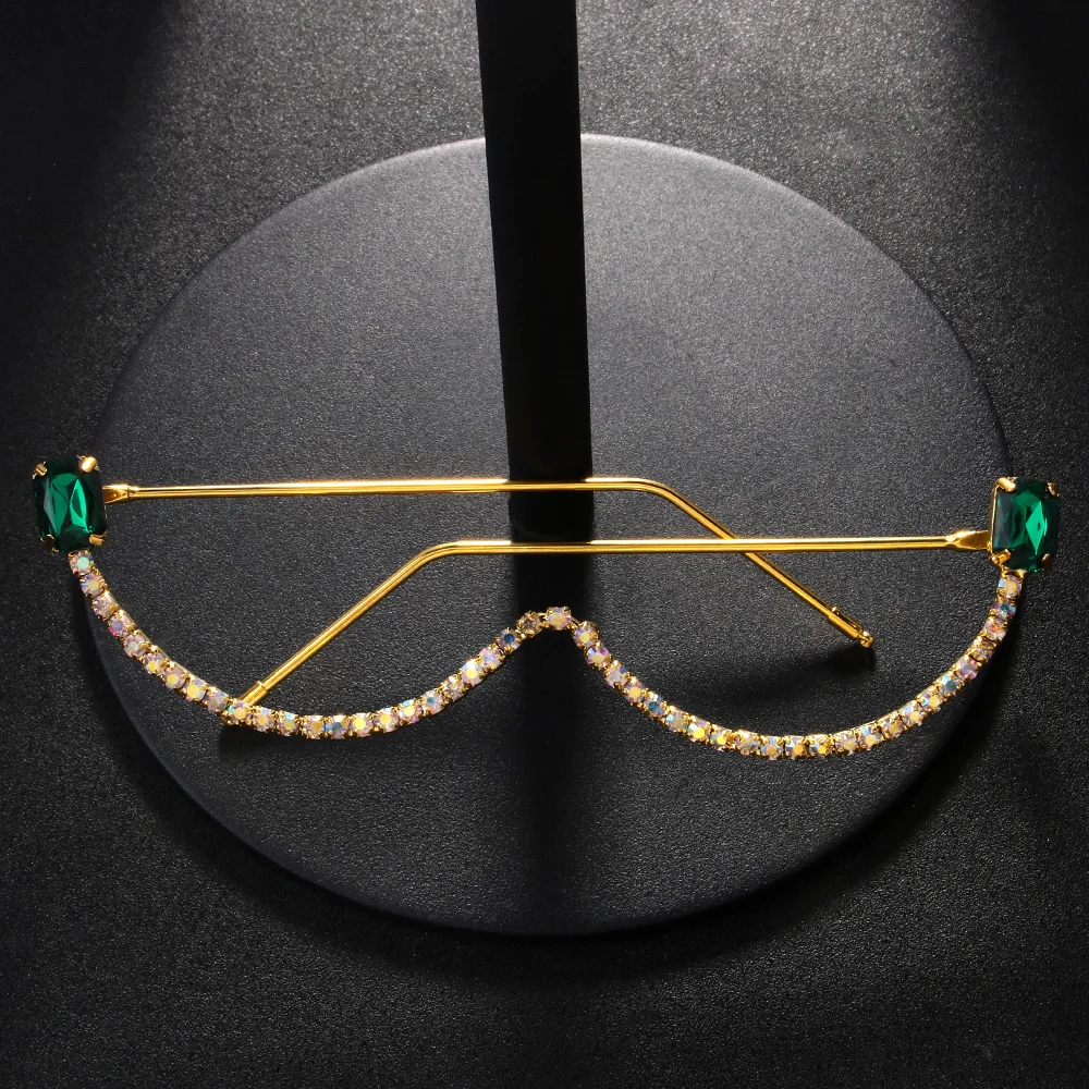 Stonefans AB Colorful Rhinestone Green Crystal Square Glasses Women Trending Luxury No lenses Eyeglasses Jewelry Accessories