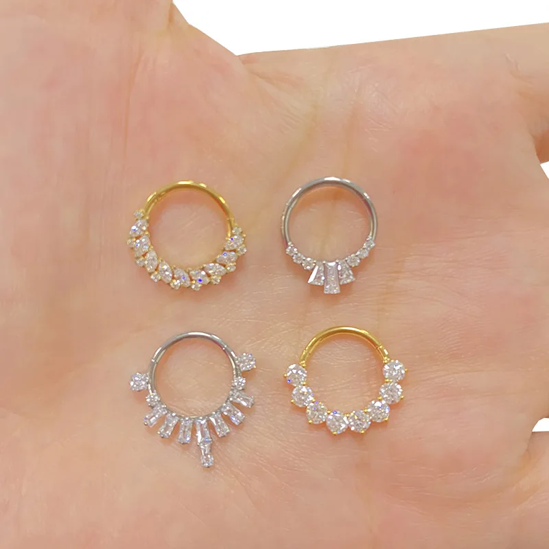 ASTM F136 Titanium EAR 10mm Nose Ring PIERC CZ Surround Segment Ring Hoop Face Hinged Clicker Labret Ear Piercing Body Jewelry