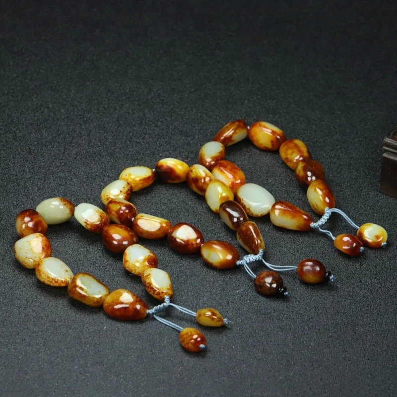 Hetian Seed Material , Sheep Fat , White Jade, Red Qin Skin, Playful Bracelet Men and Women