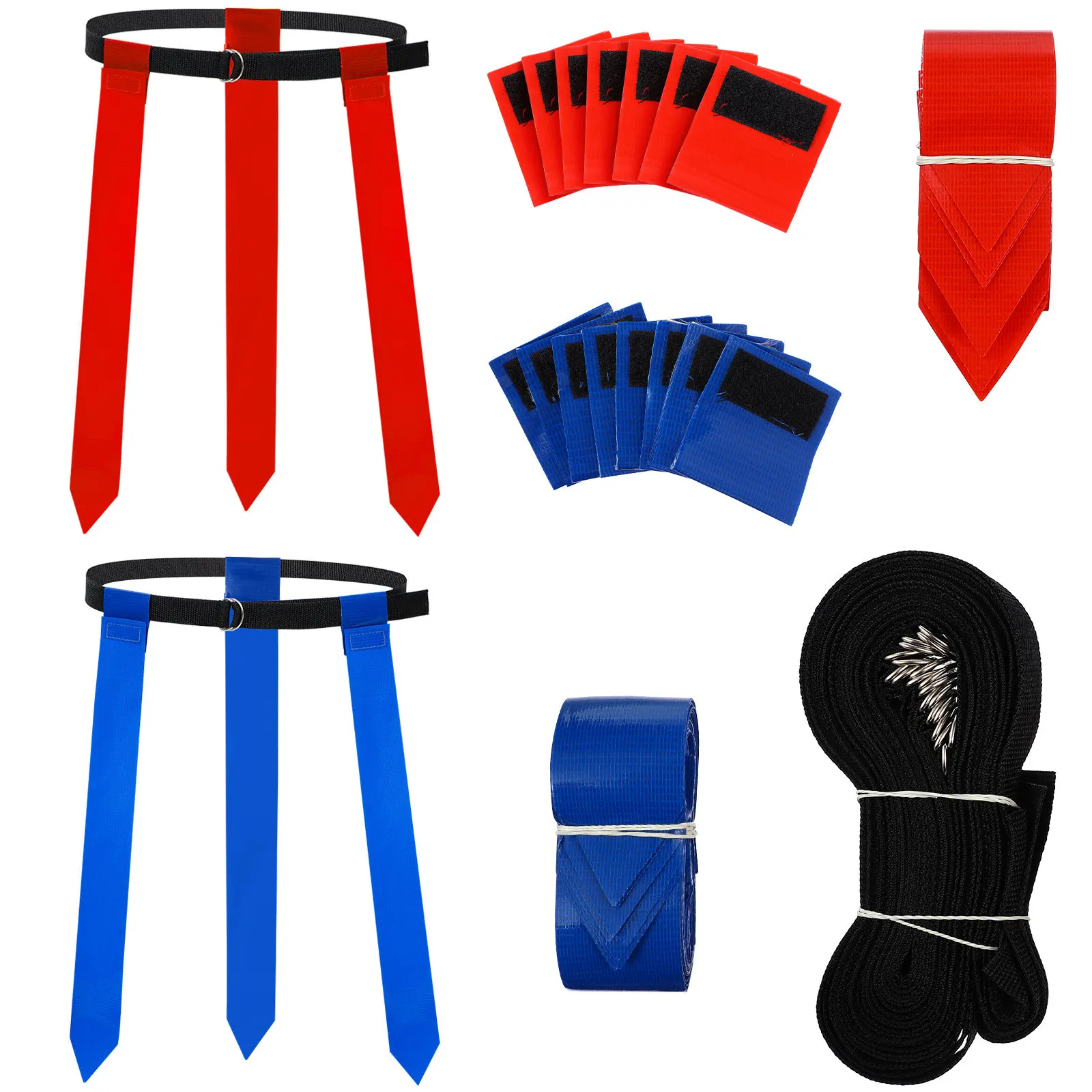 

10Pcs Football Flag Belts and Flags Kit Adjustable Waist Belts for Children Adults Athletes Sports Training Match Game Youth