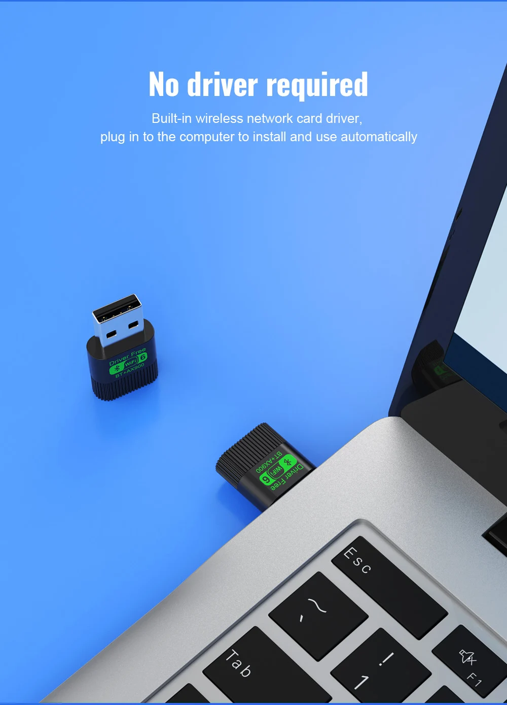 Kebidu WiFi 6 AX900 Bluetooth 5.4 USB-Adapter Drahtlose Netzwerkkarte 2,4G&5GHz Wi-Fi-Empfänger Treiberfrei für PC/Laptop Win10/11 – Detail 9