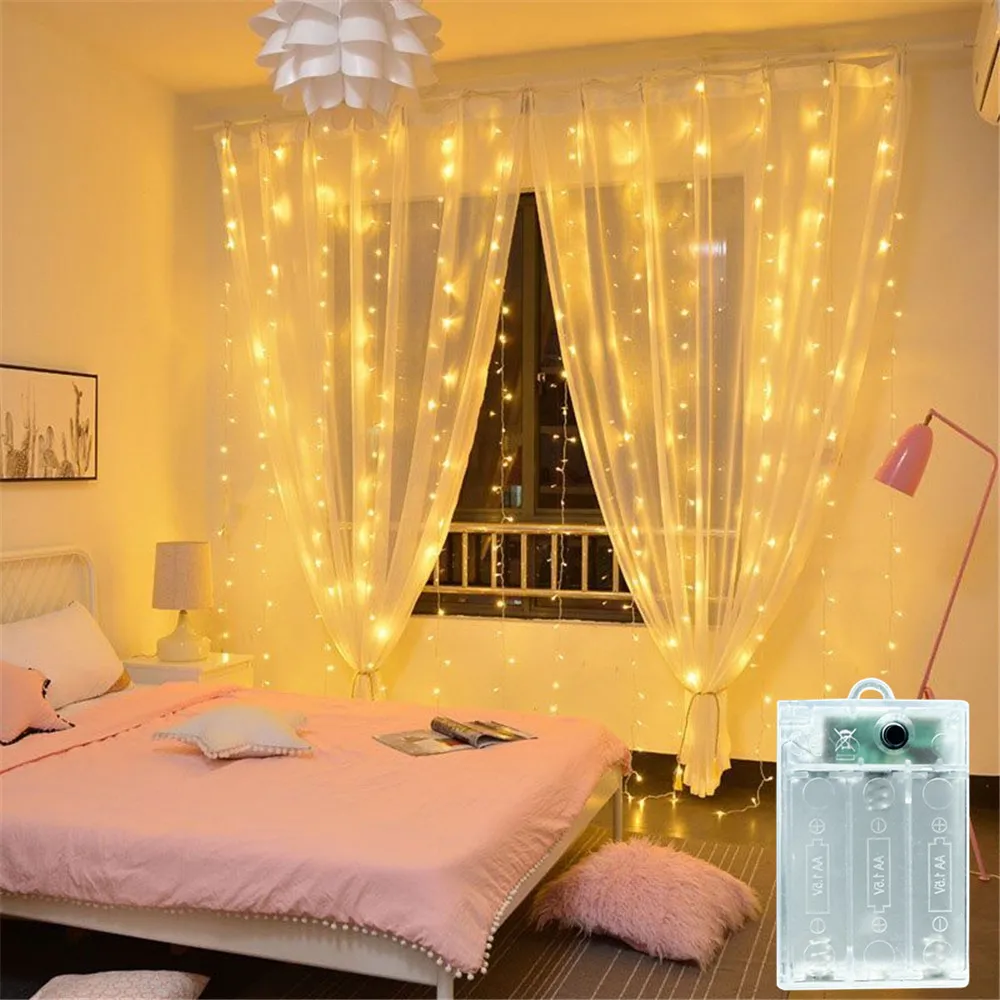 

LED Curtain Light String Wedding Birthday Party Decor Battery Power Ramadan Decoration for Home Valentine's Day Eid Mubarak