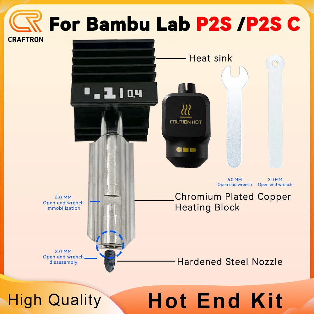 

For Bambu Lab P2S Upgraded Hot End Hardened steel nozzle Replace 0.2/0.4/0.6/0.8mm Bambulab P2S 3D Printer Print Head Parts
