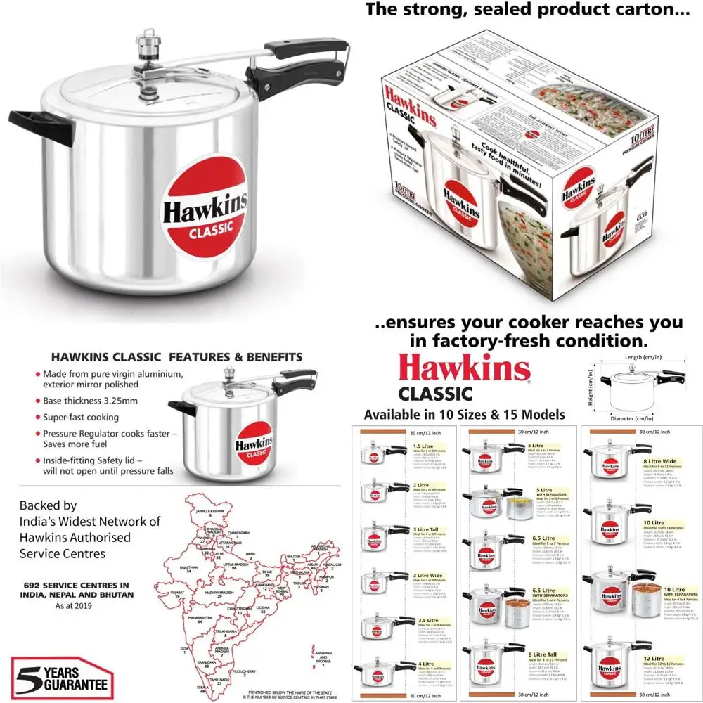 

10-Liter Large Classic Aluminum Pressure Cooker with Best Inner Lid, Silver, Ideal for Family Cooking