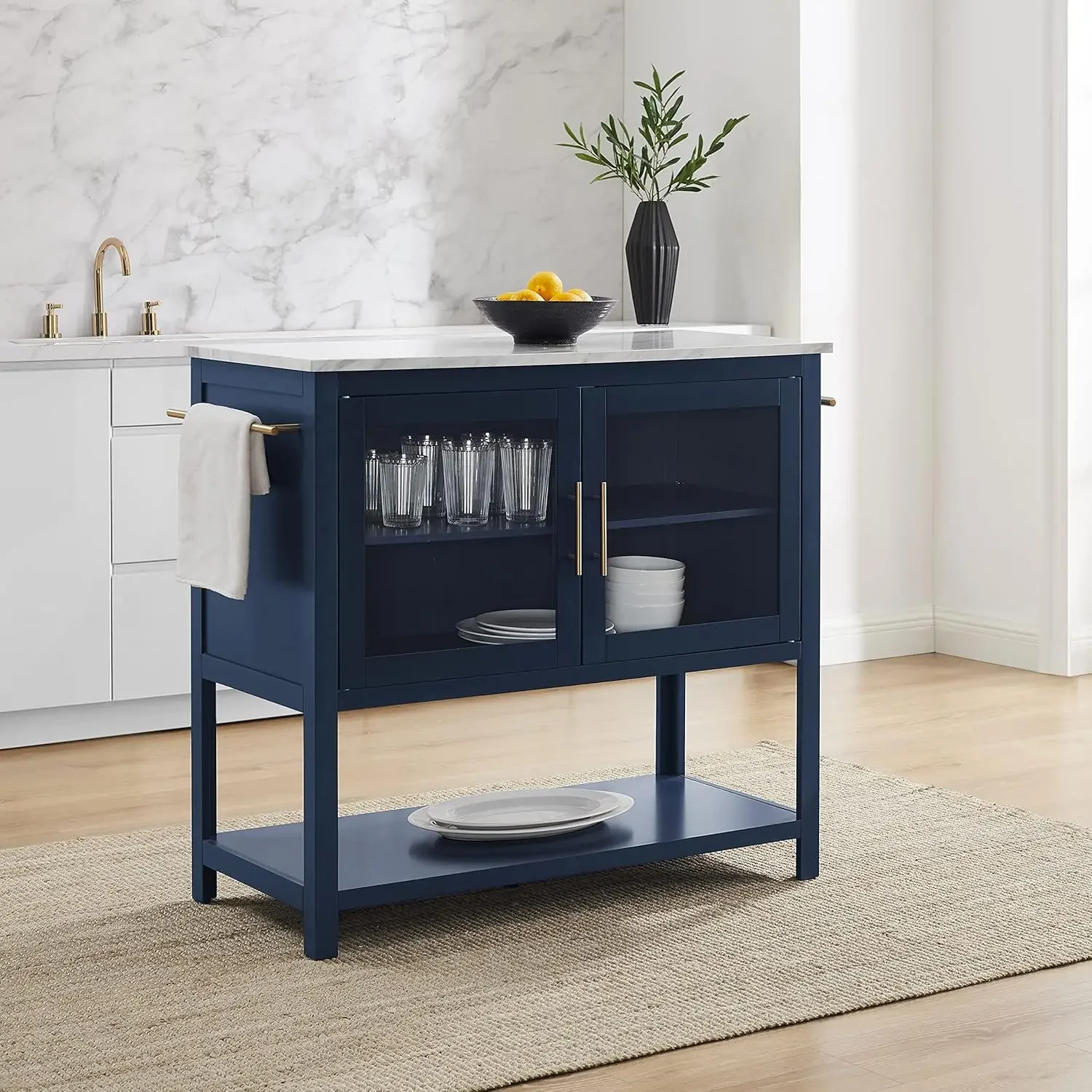 

Katrina Kitchen Island with Faux Marble Top, Navy