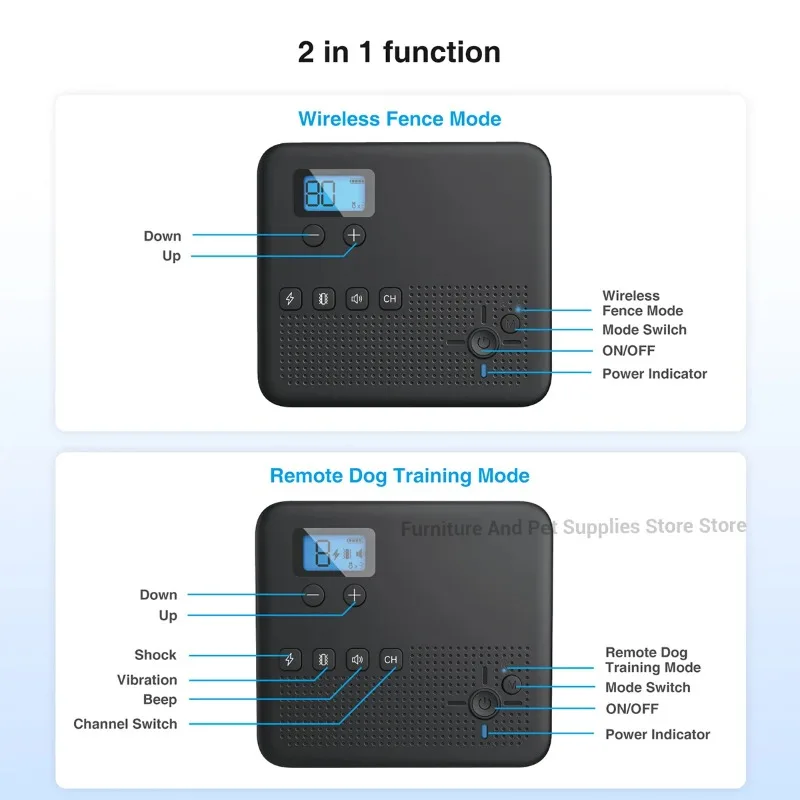 Pets Wireless Electronic Fence IPX7 Waterproof Wear Resistant Rechargeable Remote Control Electronic Fence Pet Training Collar