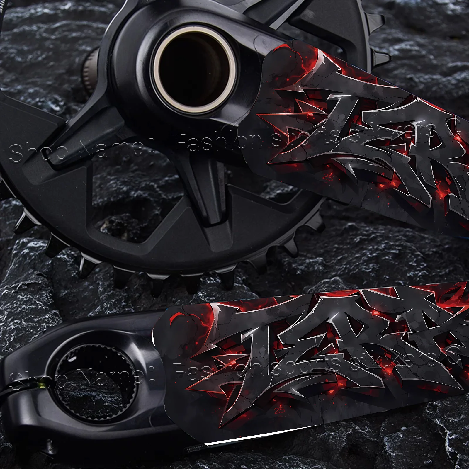 2Pcs/Set Red Black Graffiti Letter Bike Crank Arm Stickers, Universal Bicycle Crank Protective Decals