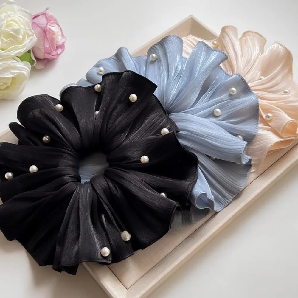 

Cloth Elastic Scrunchies French Style Rubber Band Women Hair Scrunchies Hair Ring Ponytail Holder Pearls Hair Rope