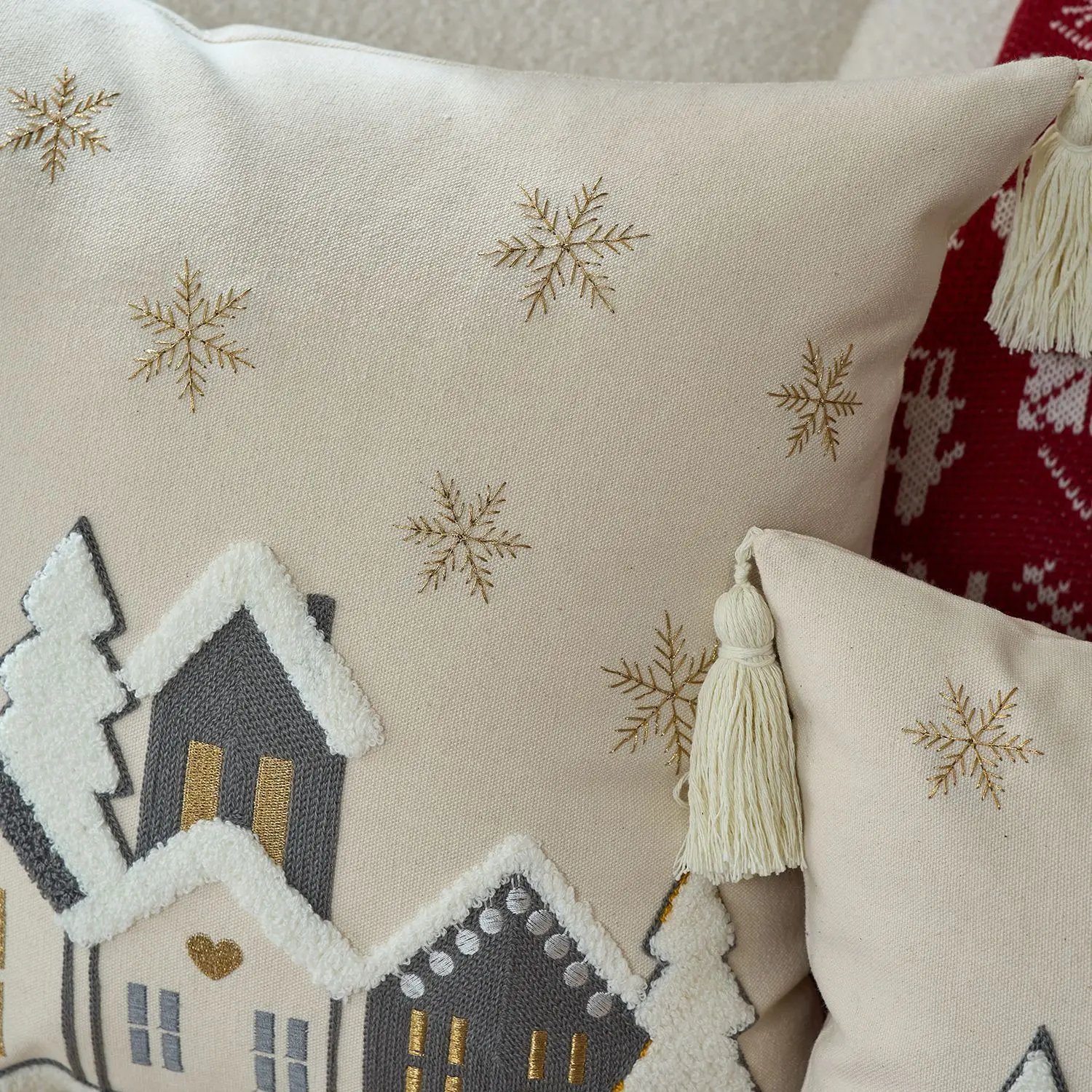 30 x 50 cm, 45 x 45 cm, bestickter Haus-Kissenbezug, dekorativer Sofa-Leinen-Geschenkkissenbezug für Zuhause, Weihnachten, Party-Dekoration – Detail 3