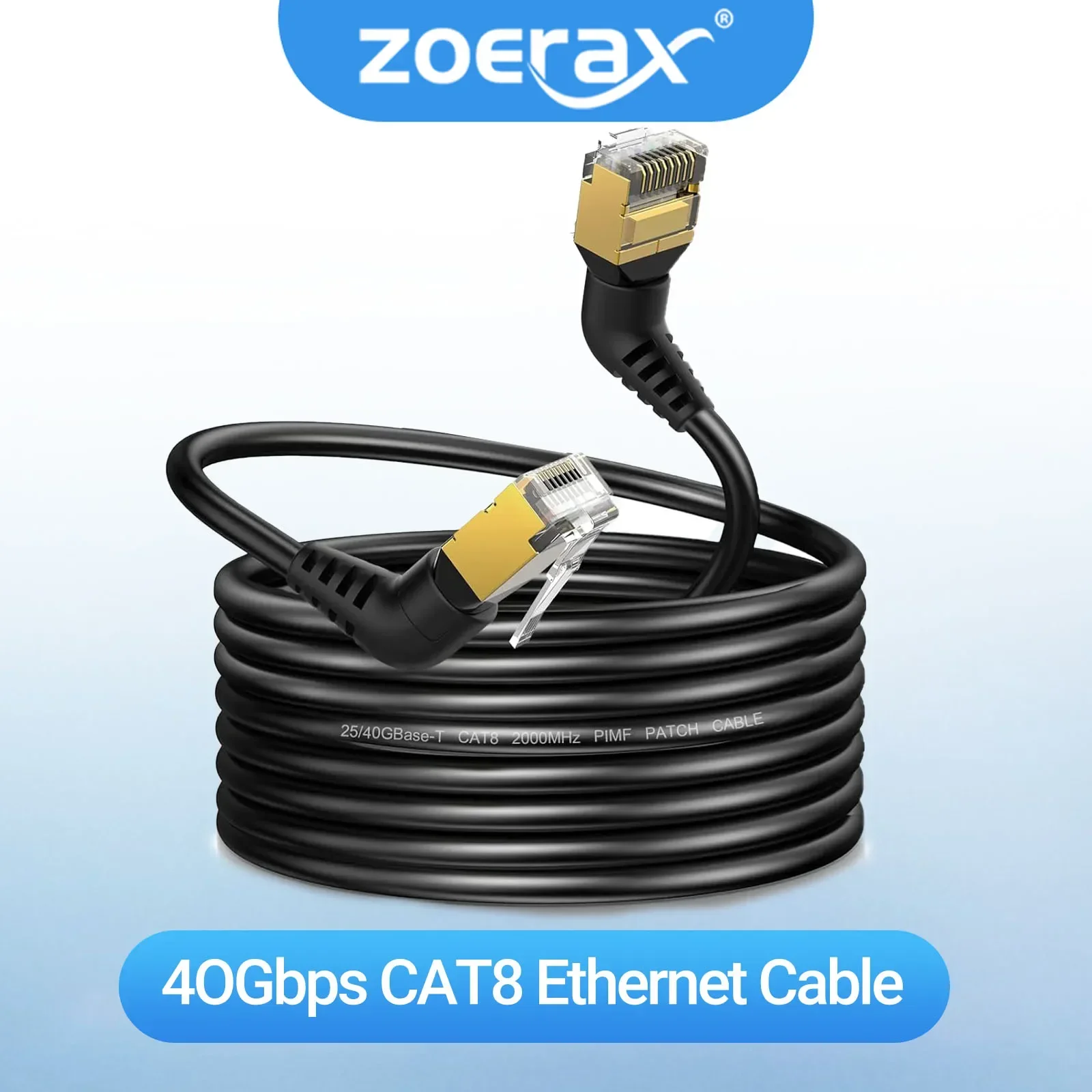 ZoeRax 360 °   Cable Ethernet CAT8 Giratorio de 40 Gbps, 2000 MHz, 32 AWG, Cable de Red CAT8, Cable LAN para Internet, para Computadoras Portátiles, PS5, Router, Switch