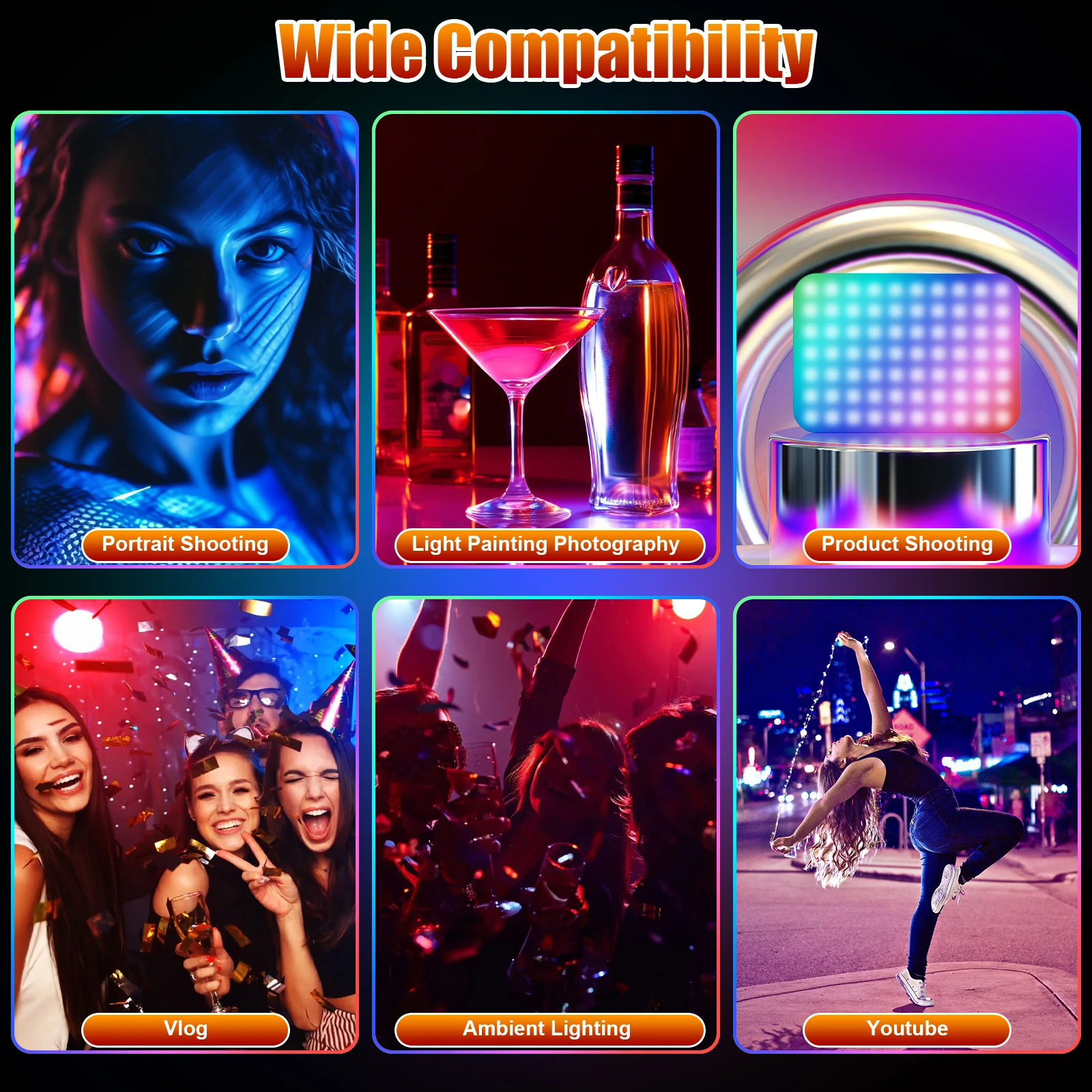 لوحة إضاءة كاميرا LED محمولة لفيديو RGB إضاءة كاملة الألوان قابلة لإعادة الشحن للتصوير الفوتوغرافي Vlog TikTok ومؤتمرات الفيديو