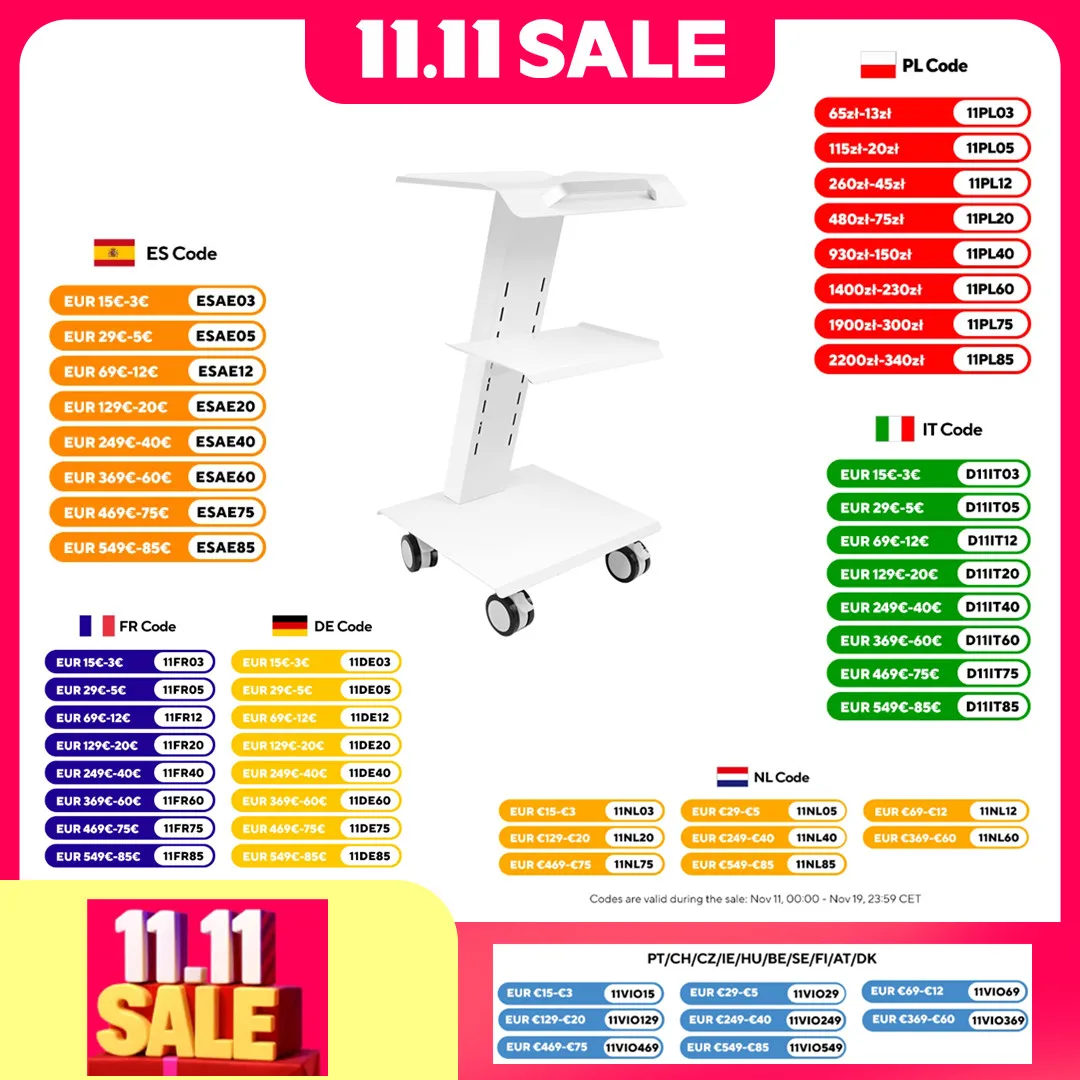 Salonwagen met 3 niveaus – capaciteit van 220 lbs, aangedreven met 3 stopcontacten, eenvoudige mobiliteit
