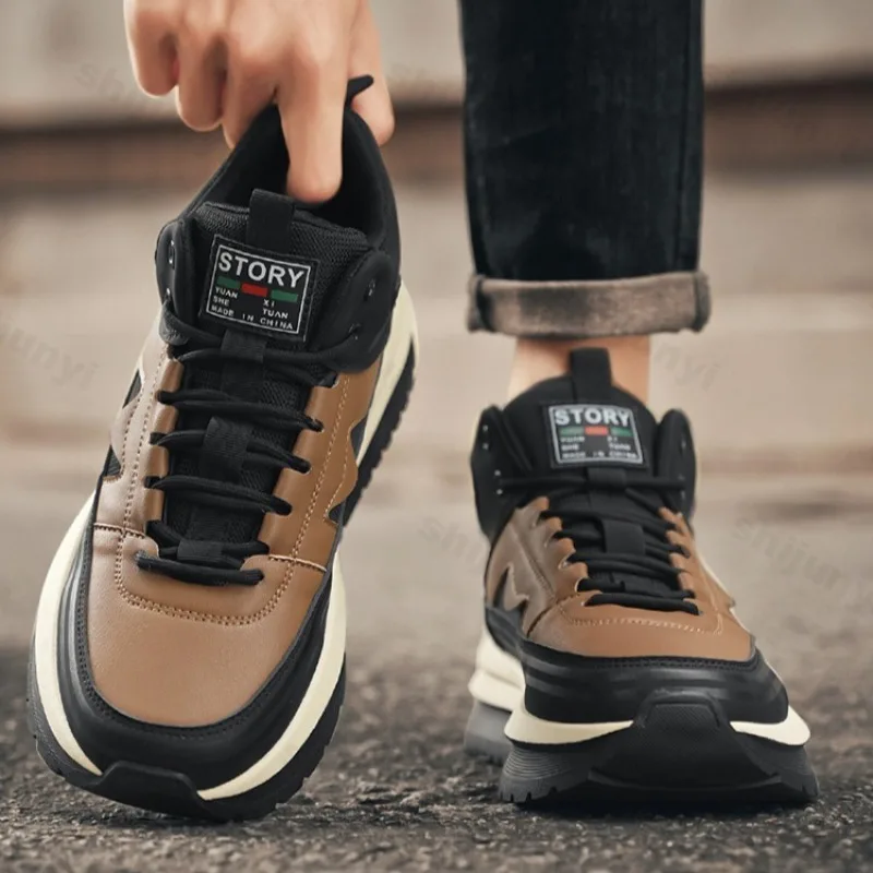 

2025 Autumn New Men's Retro Mid High Top Thick Soled Casual Sports Shoes Fashion Versatile Comfortable Non Slip Chunky Sneakers