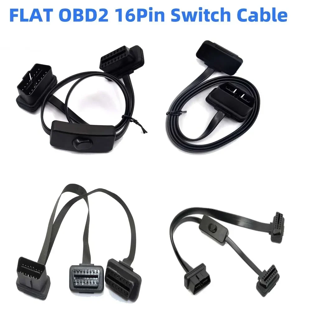 OBD OBD2 16Pin Female Extension Open Cable with Switch Diagnostic Interface Connector 1 In 3 Y Splitter Converter Male Adapter