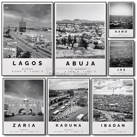 Póster de viaje fotográfico en blanco y negro de África, Nigeria, impresiones de paisaje moderno, pintura en lienzo, imágenes artísticas de pared, decoración del hogar