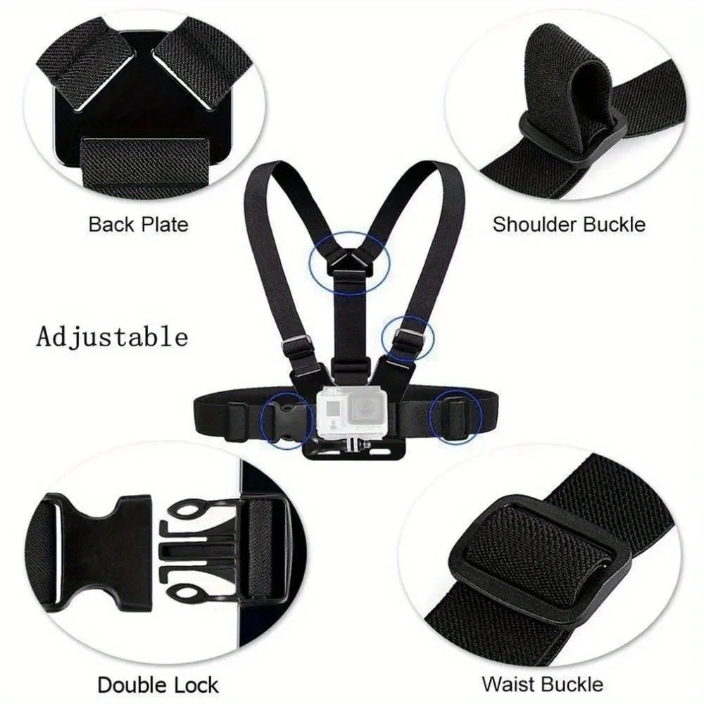 Chest Head Strap Belt For GoPro Hero 12 11 10 9 8 Action Camera Xiaomi Yi 4K Sjcam Sj4000 Insta360 Accessories With J-hook Mount