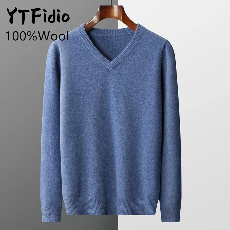 Ytfidio 100% צמר גברים הסוודר סוודר-הצוואר חם רופף עם סרוגים pullover מוצק 196 חורף