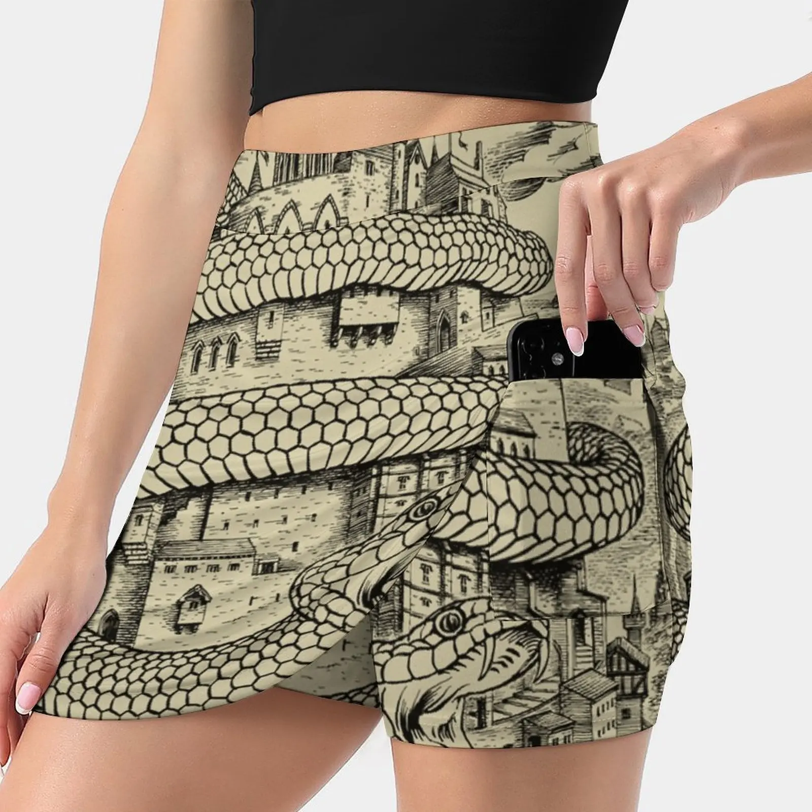 The Serpent’S Stranglehold ( Monochrome Version ) Fake Two-Piece Hakama Skirt Women Pencil Skirts Workout Sports Mini Skirt