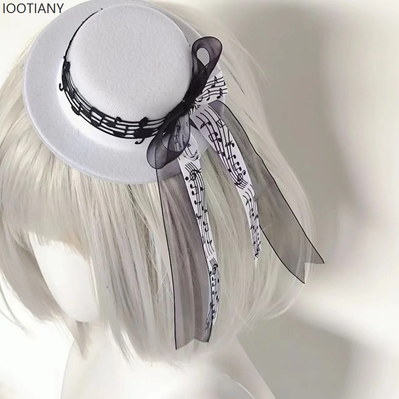 Vrouwen Harajuku Stijl Boog Leuke Mini Muzieknoot Hoed Y2k Lolita Lint Japanse Hoed Kant Hoofdtooi Kleine Hoed Accessoires 2025