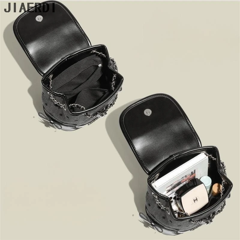 JIAERDI Y2K Black Heart Bow Women's Backpack Harajuku Spice Girl School Mochila 2025 New Stylish Trendsetter Female Satchel