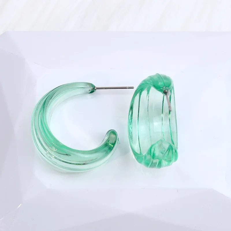 New C-shaped Jelly Candy Color Acrylic Drop Earrings for Women Girl Transparent Hoop Earrings Party Lightweight Piercing Jewelry