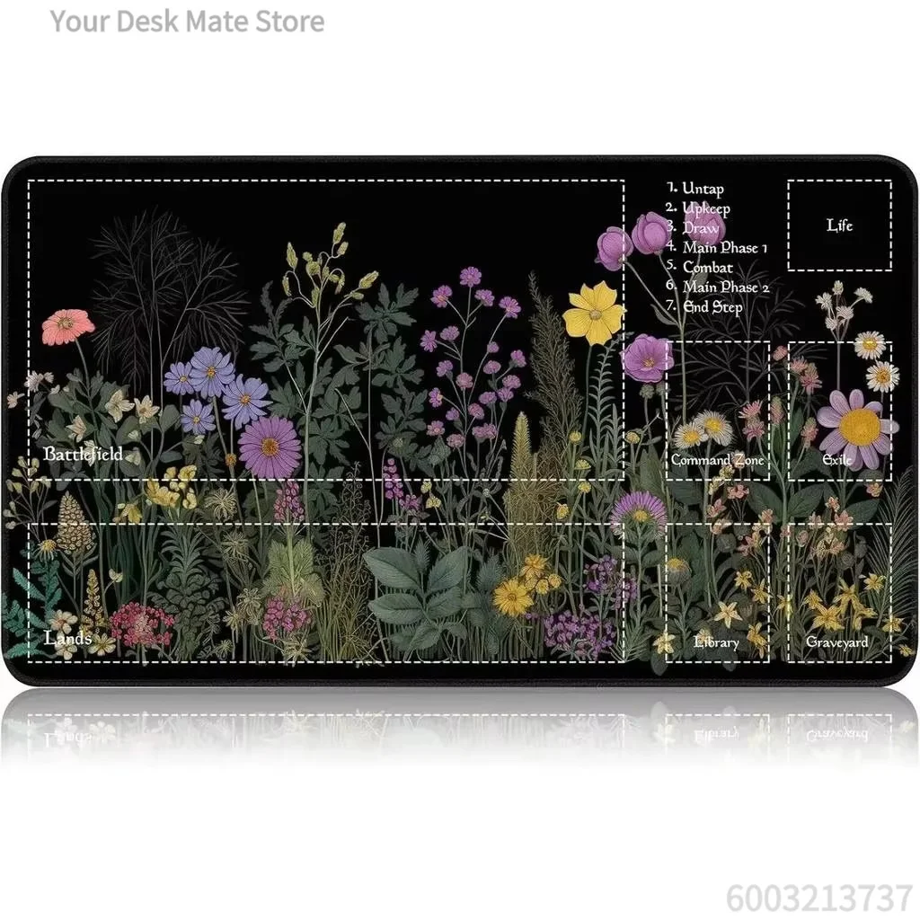 Dark Wild Mushroom Floral  Playmat Zoned Layout Non-Slip Rubber  Card Game Play Mat