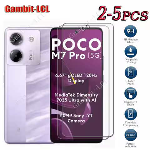 2-5PCS 9H HD Original Tempered Glass For Xiaomi Poco M7 Pro 5G 6.67" PocoM7Pro M7Pro Screen Protective Protector Cover Film